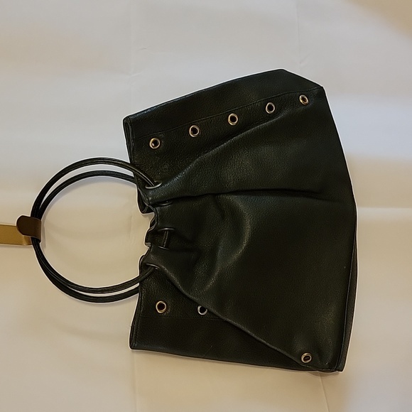 KOOBA Black Pebble Leather Ring Handle Purse Grommets Lined Excellent Condition - Picture 1 of 16